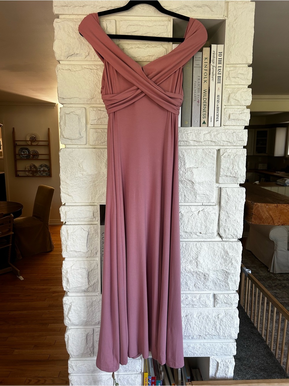 OGL NWT Flowy Criss-Cross Off Shoulder Midi Brami Dress Size Large Rose Mauve - Picture 11 of 16